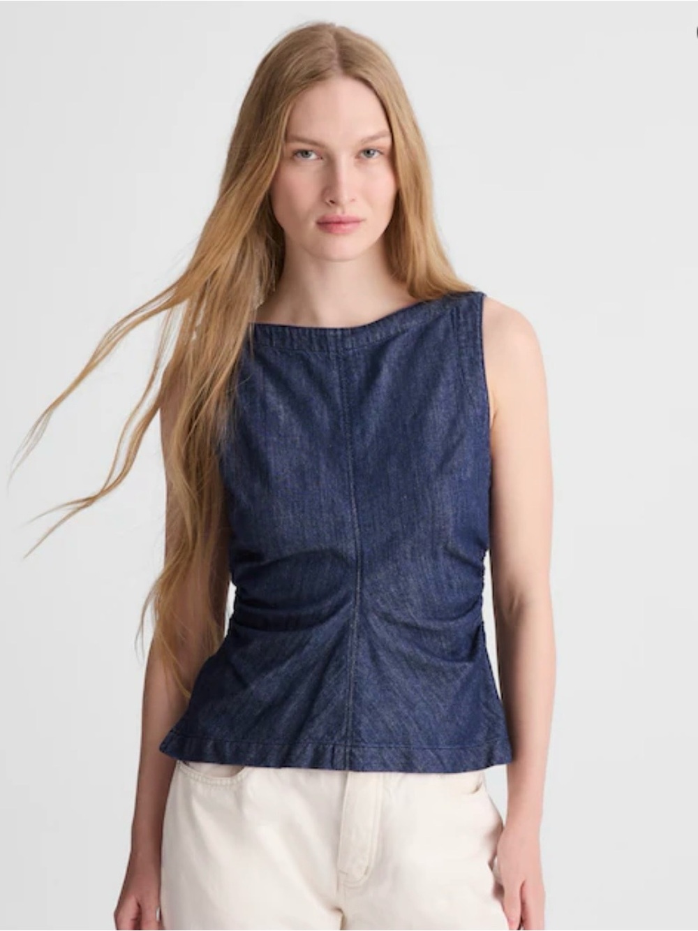 NWT Madewell Denim Shell Ruched Boatneck Shell Top - Women